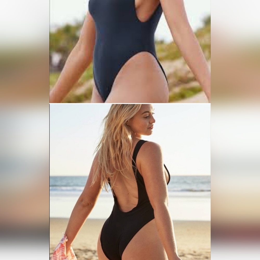 Aerie High Waist Swim Suit Navy Blue Size L